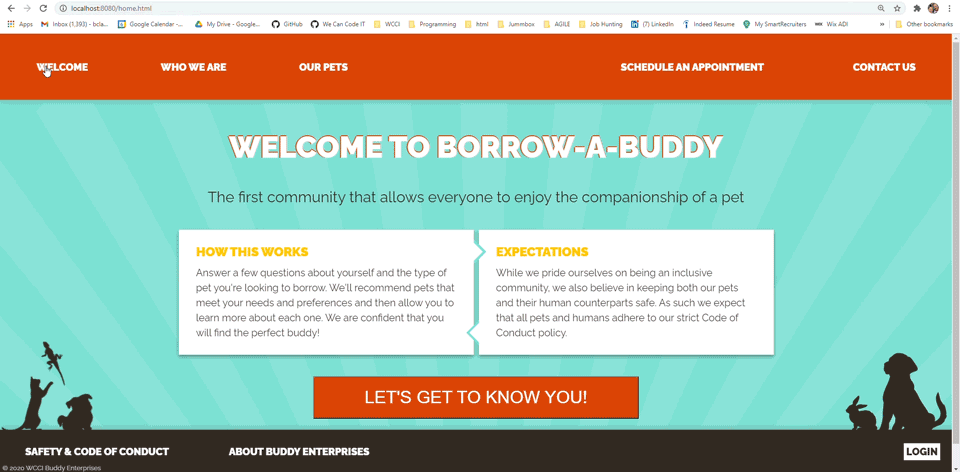 An animated Welcome screen
