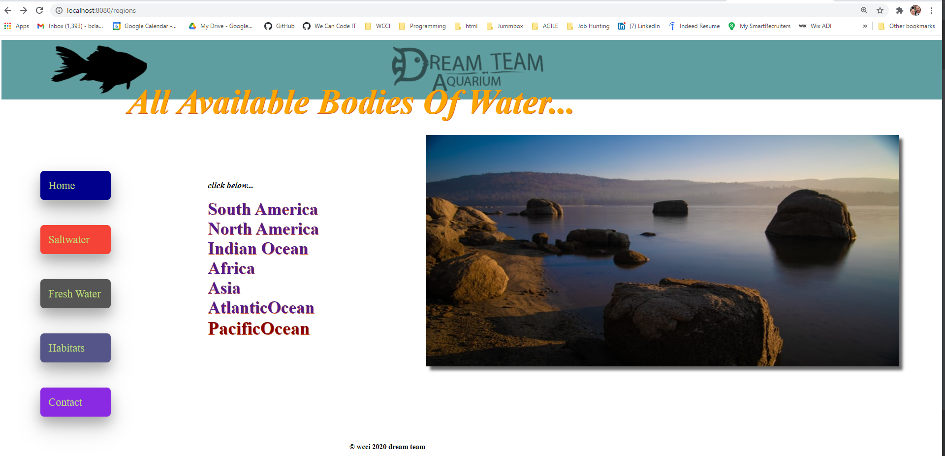 Dream team aquarium Regions page